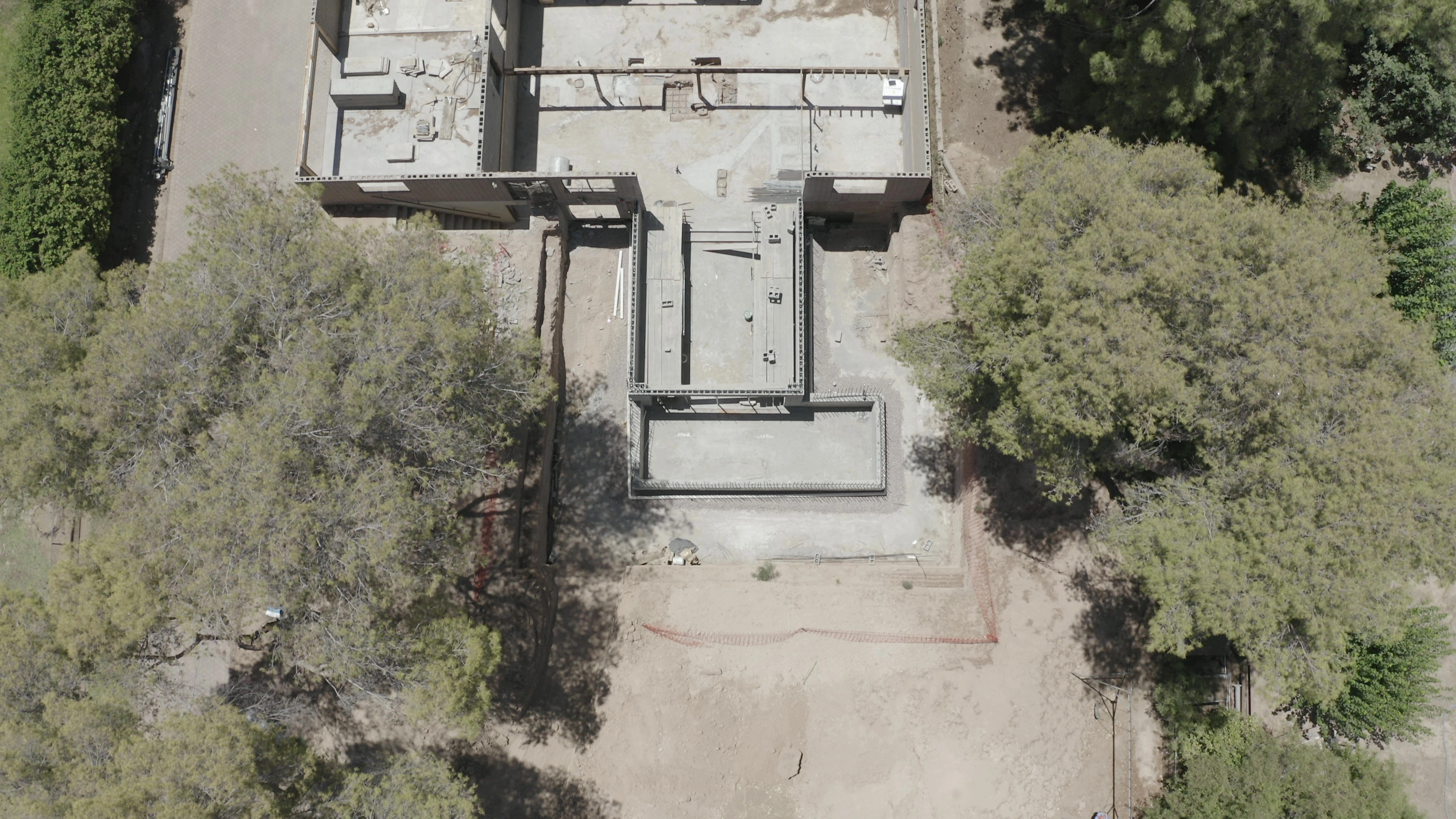 Aerial drone view of foundation and pool excavation for a Scottsdale home addition by 123 Remodeling