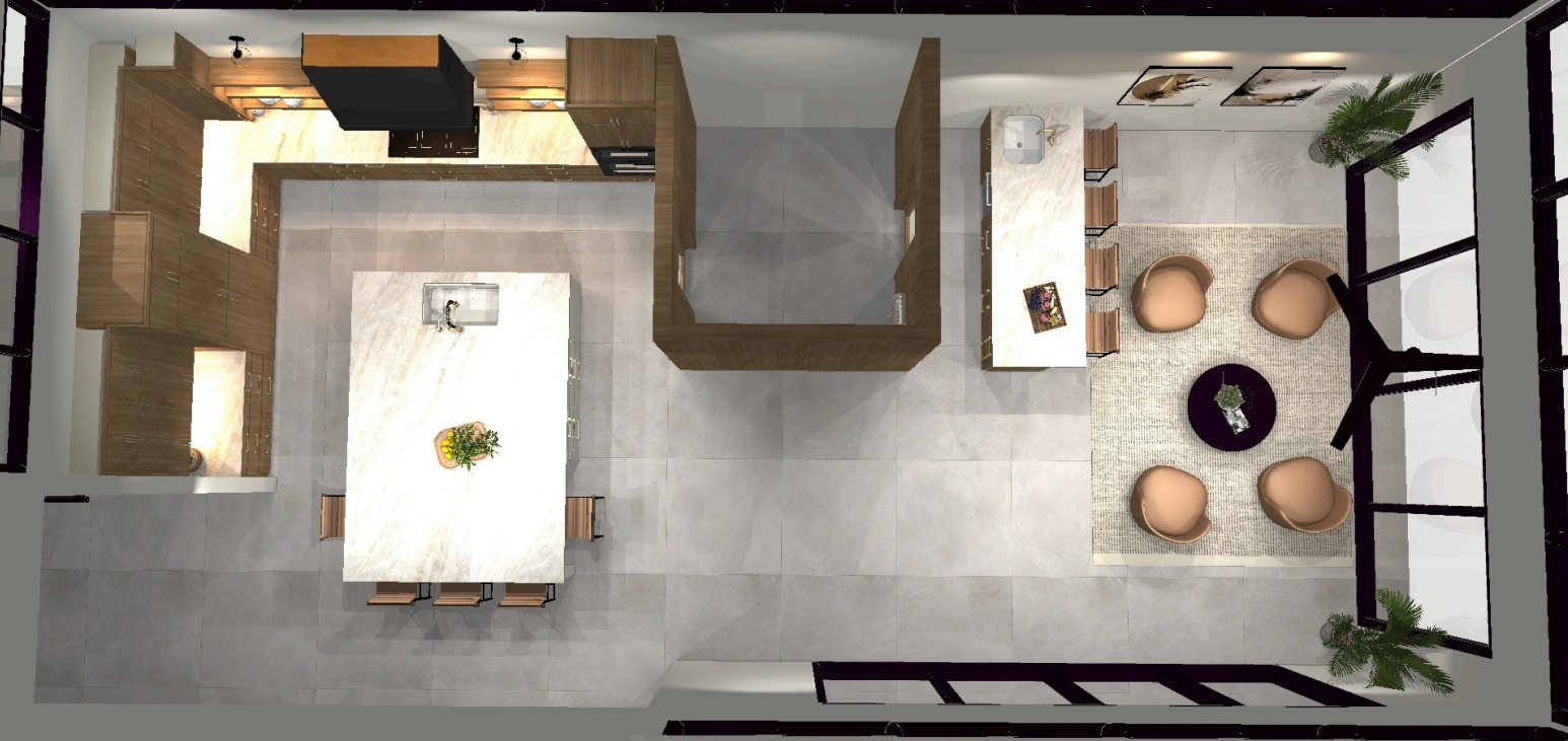 Addition layout with kitchen, closet and lounge by 123 Remodeling