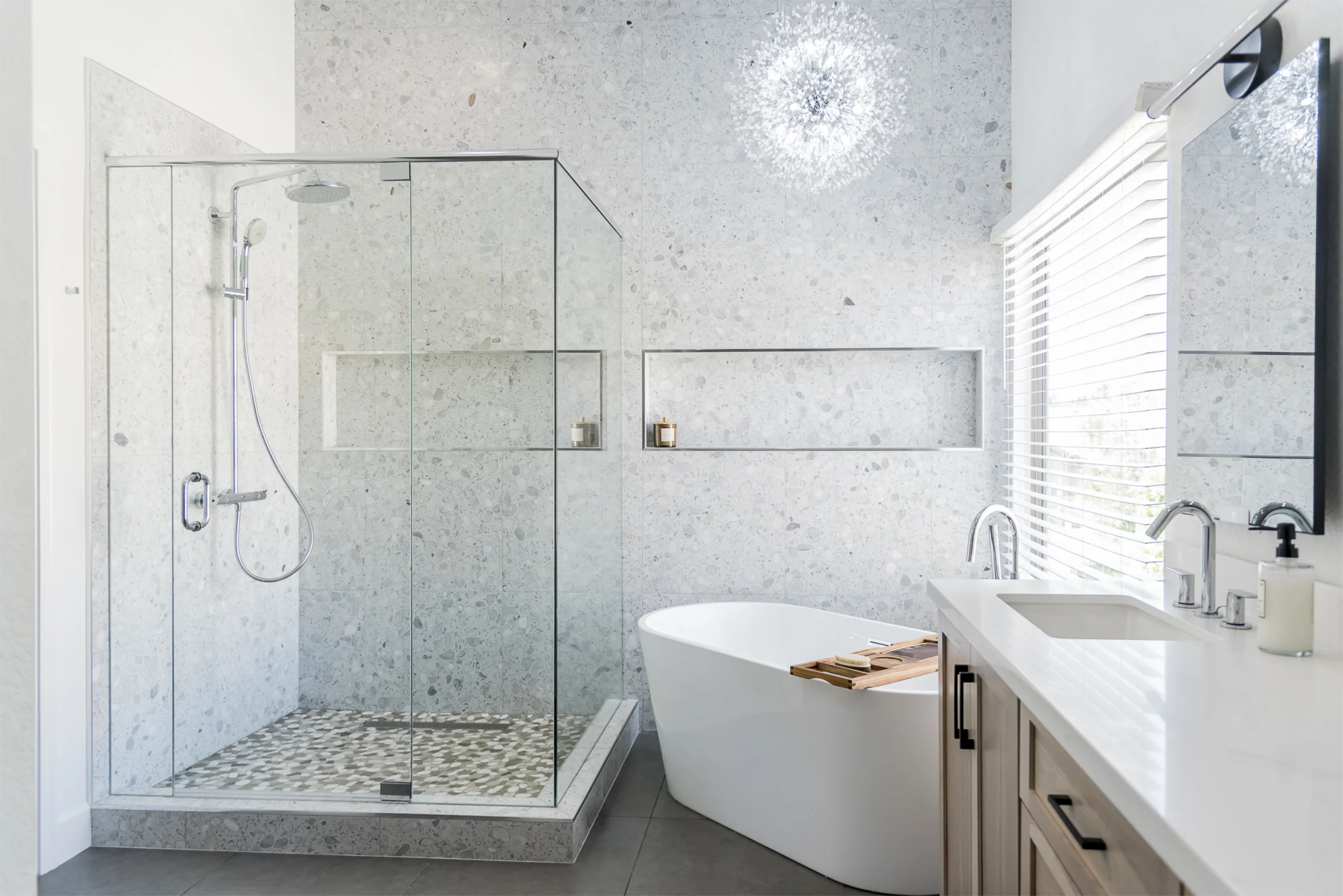 Shower and freestanding tub