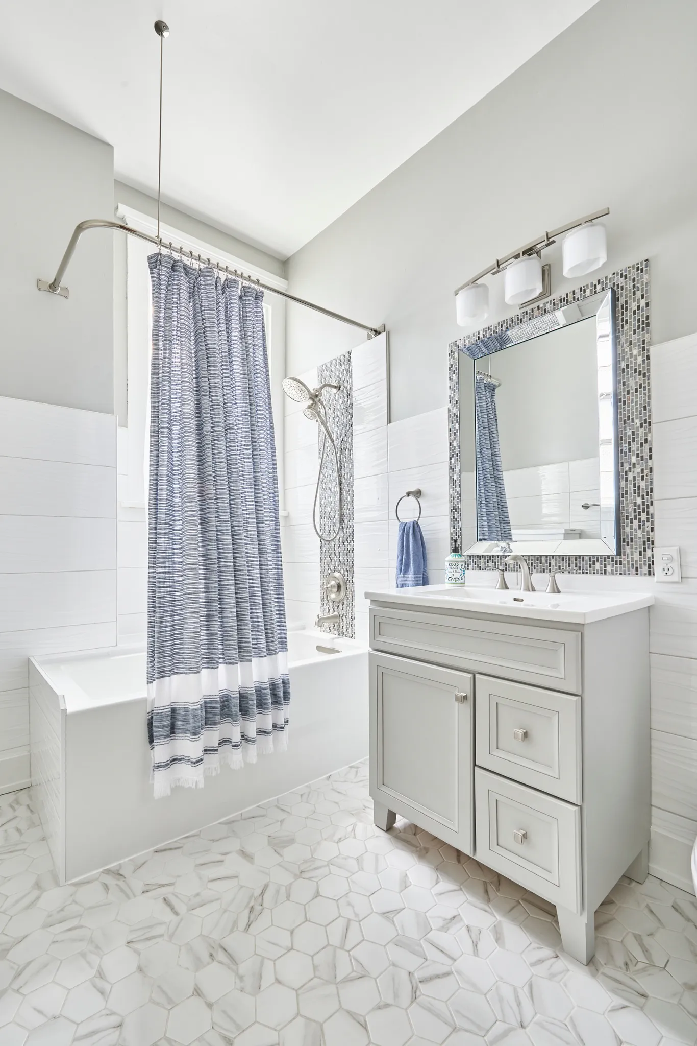 White vanity and tile