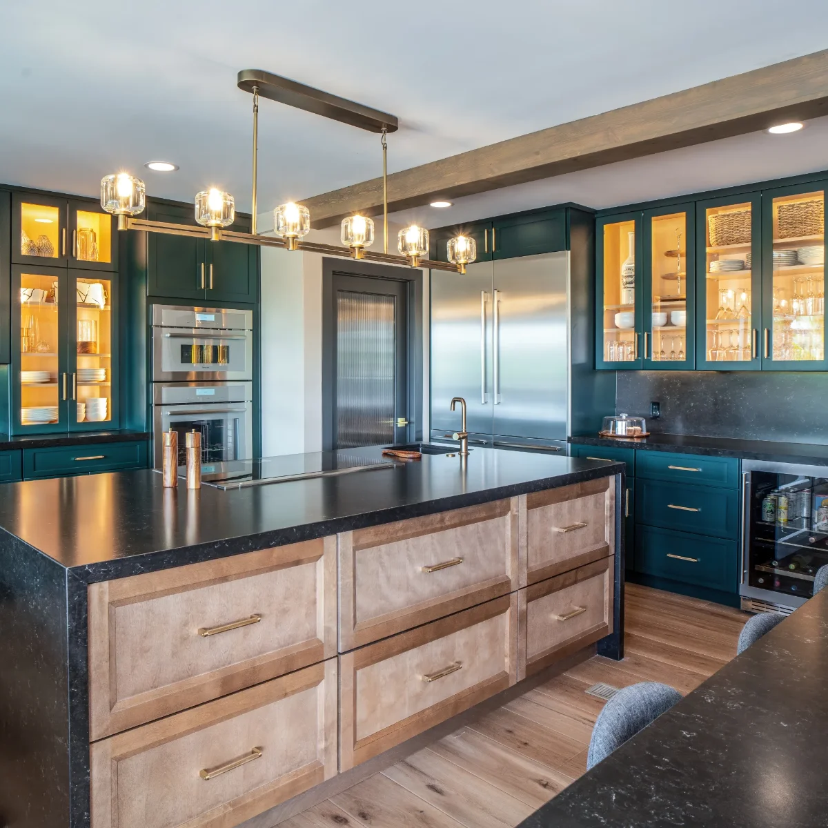 Deep Green Double Island Kitchen