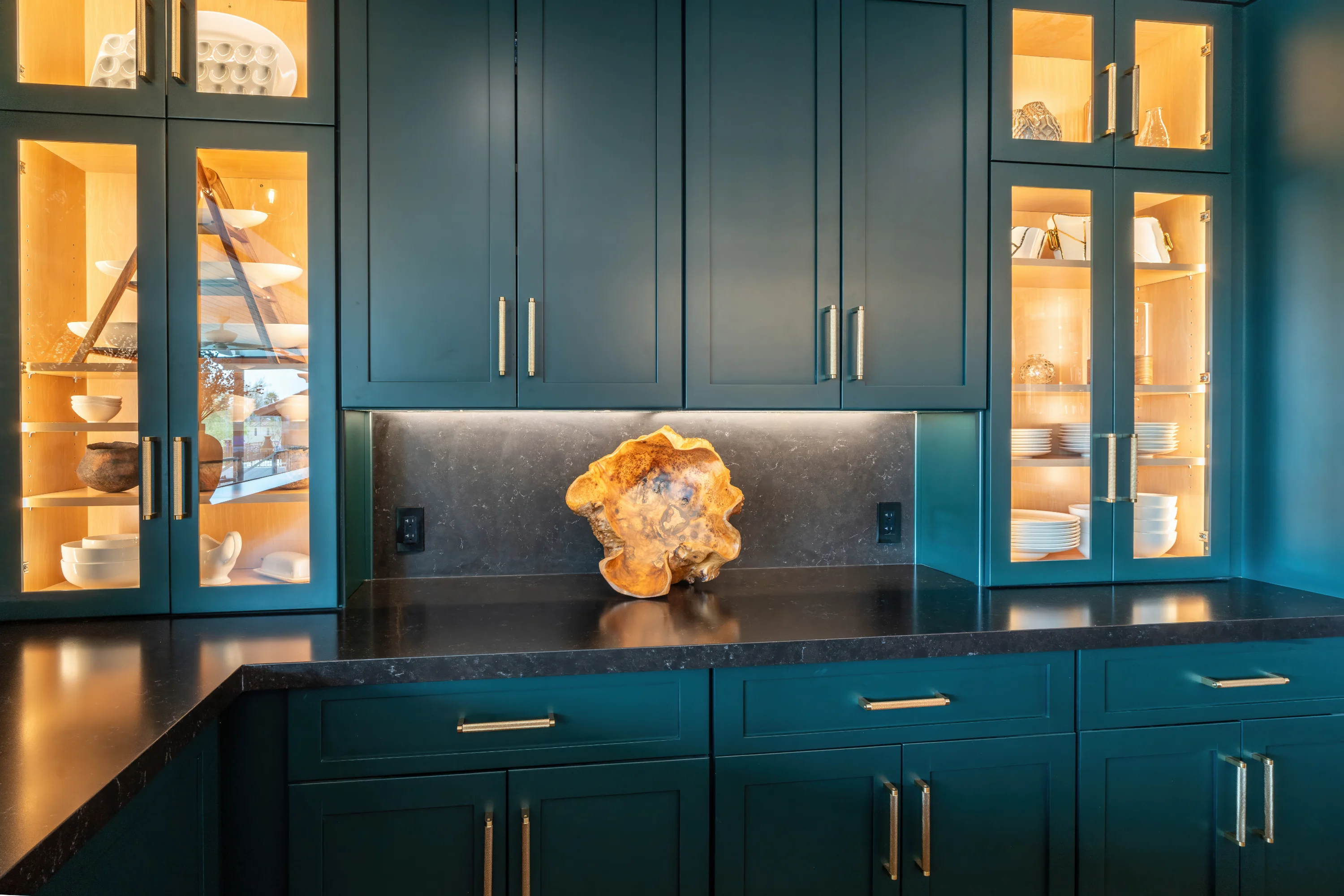Deep green Country Squire cabinets