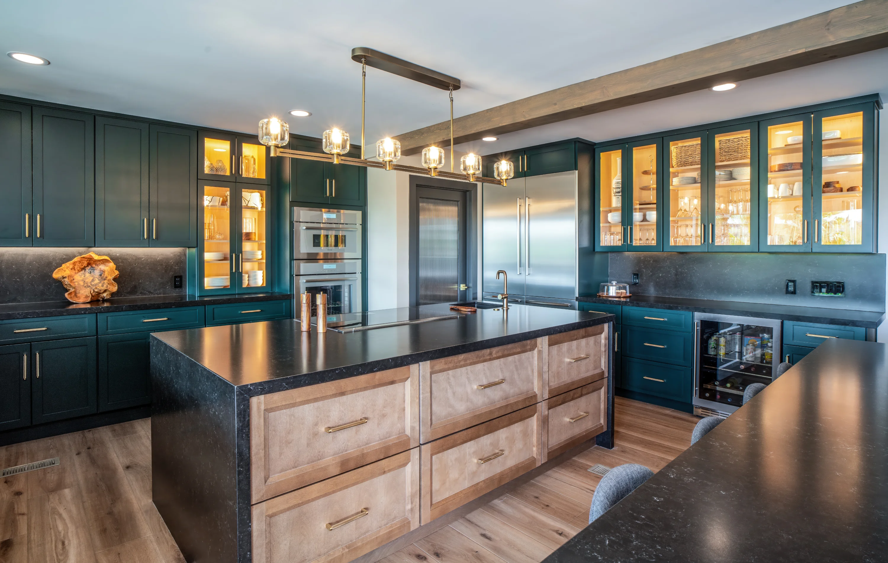 example of a stainless steel fridge blended into a luxury kitchen