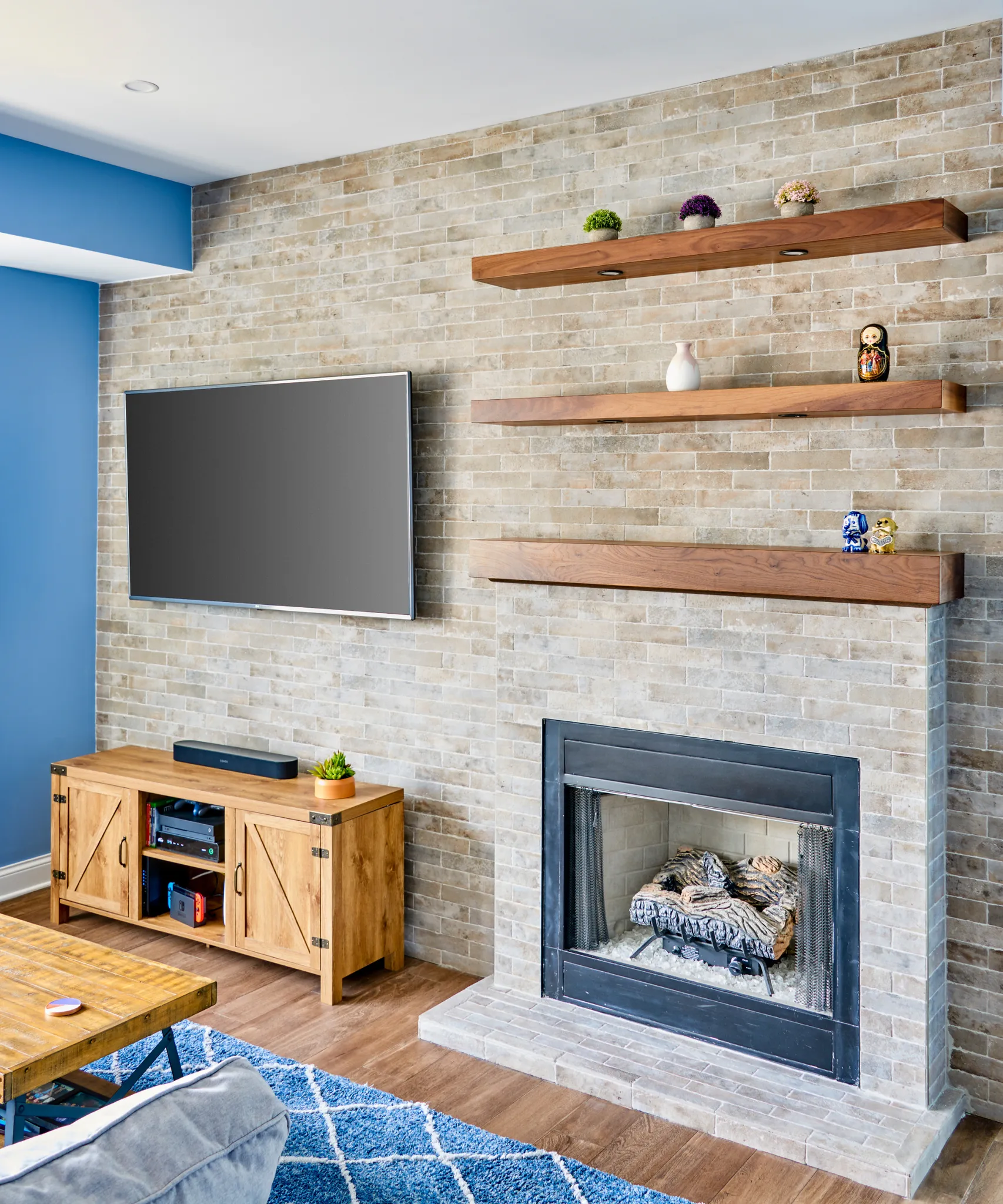 Fireplace and shelves
